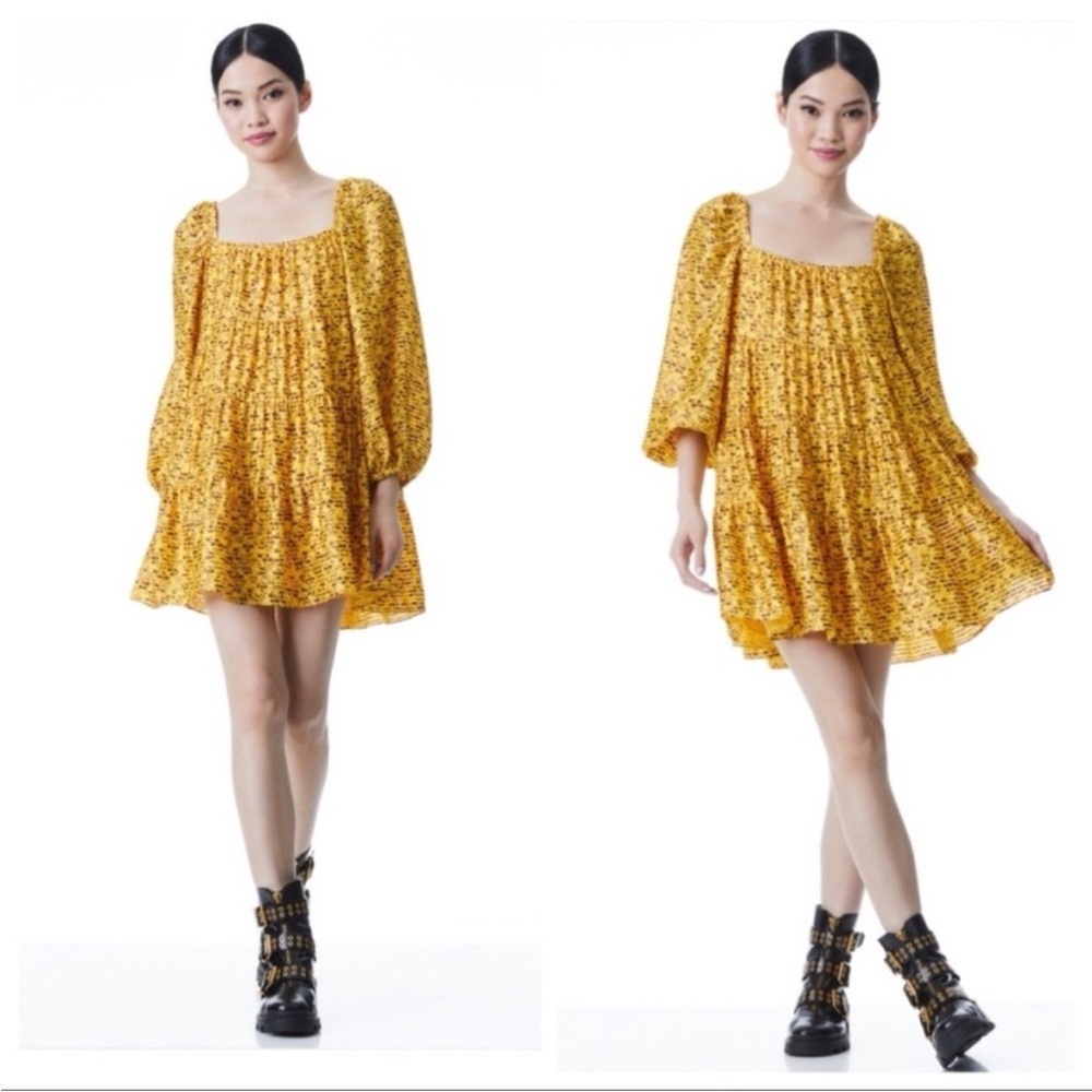 Alice + Olivia Rowen Tiered Floral Satin Dress Rome Floral Tuscany